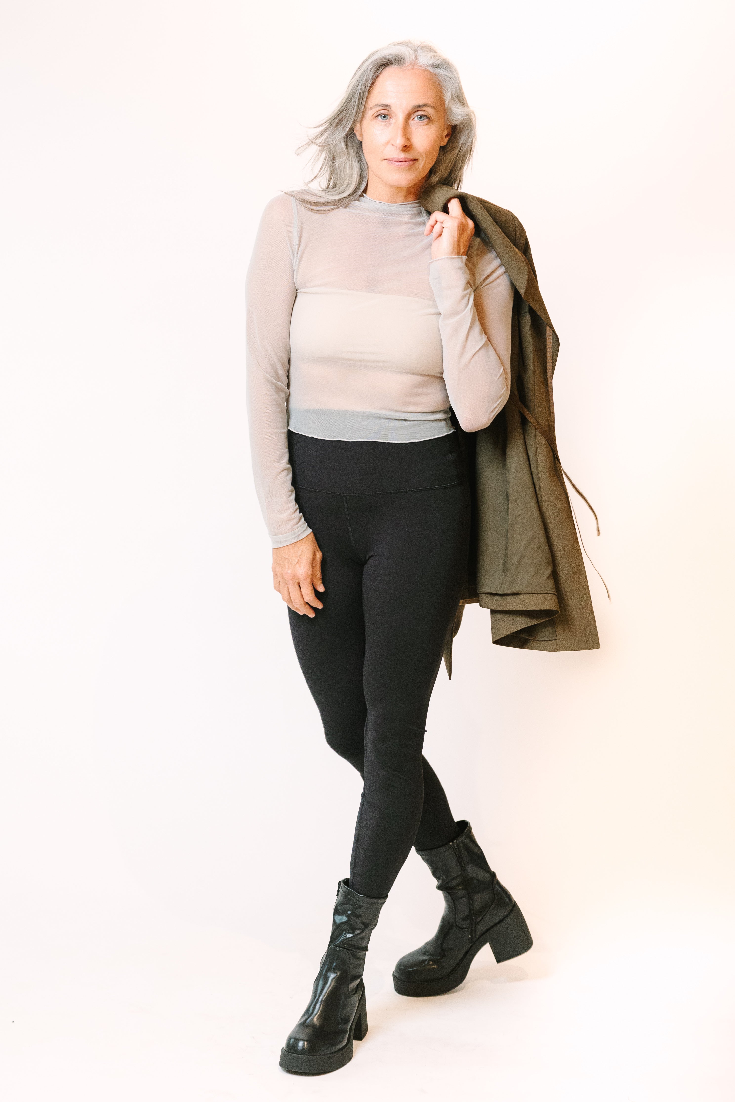 Mesh Long Sleeved Layering Tee (Silver or Sage)