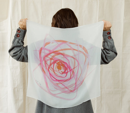 Silk Chiffon Scarf- Signature Rose Pattern