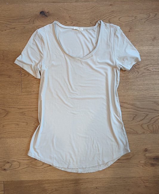 The Layering Bamboo Tee- Short Sleeved, U Neckline (Color-Stone)